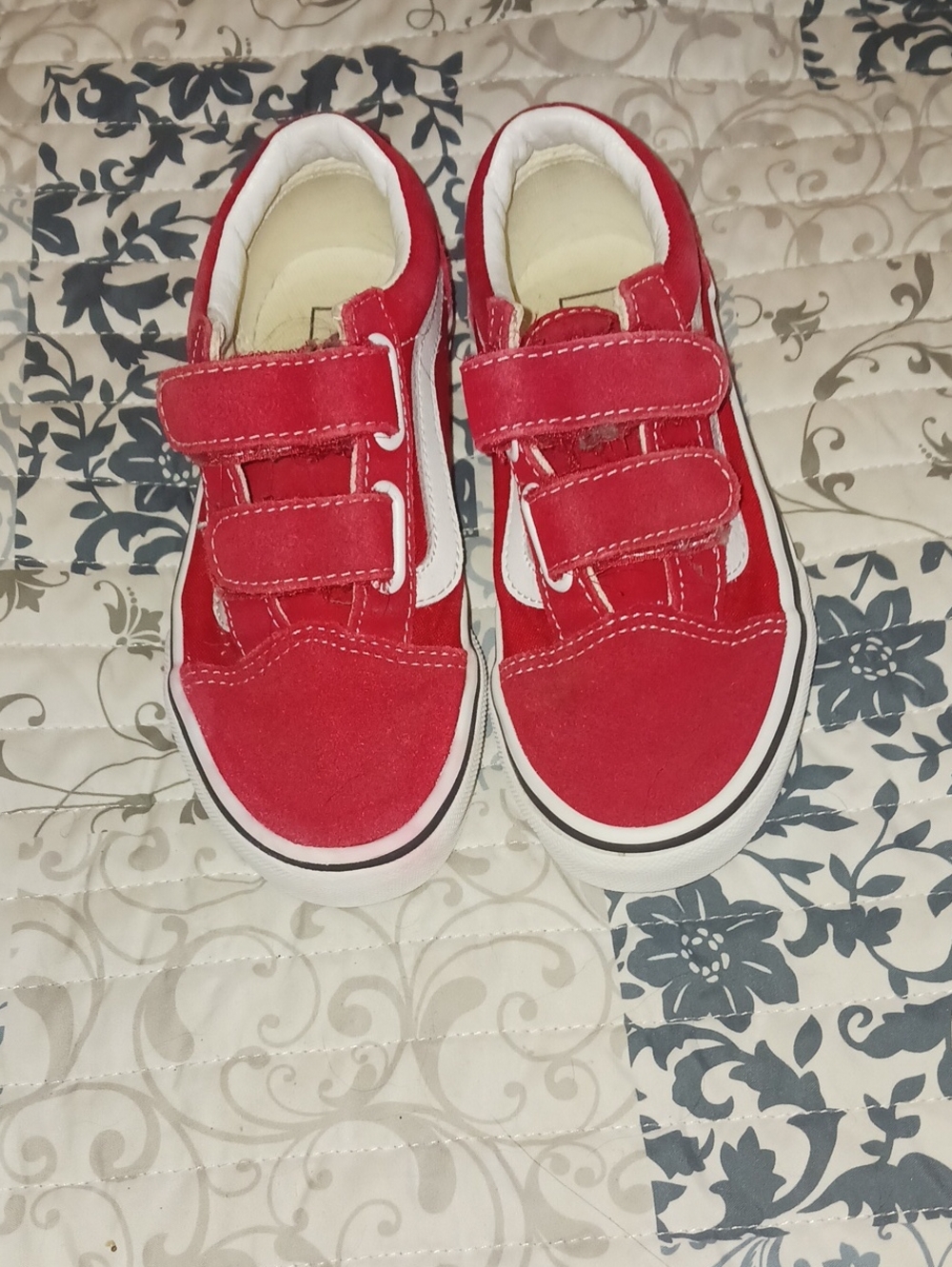 Vans Kids Red Velcro Sneakers with White Stripe